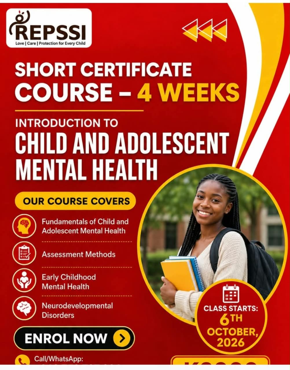REPSSI Zambia 4-Week Online Short Certificate Course in Introduction to Child and Adolescent Mental Health-Start Date: Tuesday 6th October 2026